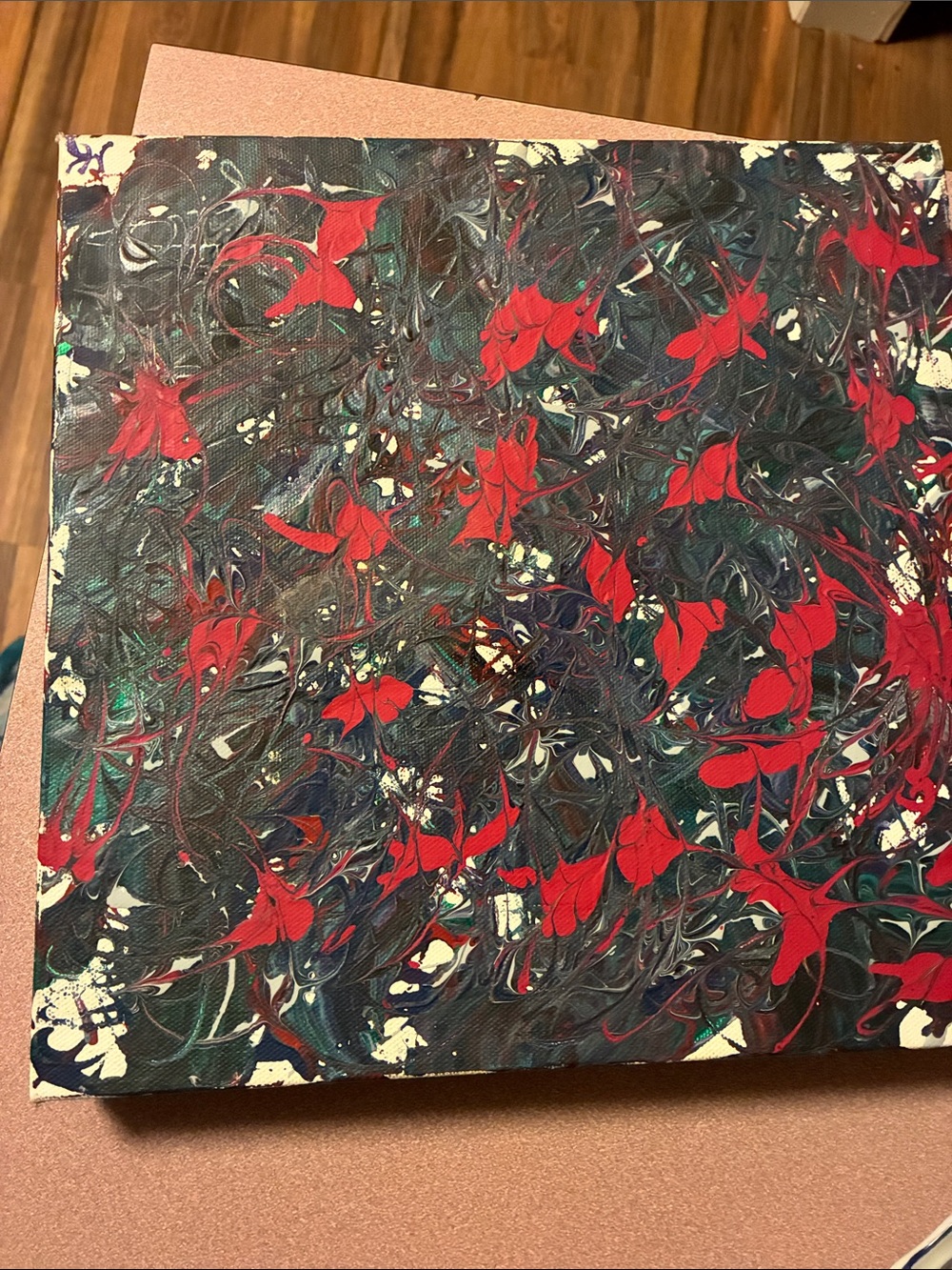 Abstract Red Floral Acrylic Canvas Art - Bold Red and Dark Tones